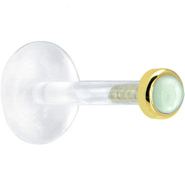 16G 1/4 Solid 14K Yellow Gold 2mm Genuine Aventurine Quartz Bioplast Tragus Earring Stud