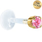16G 1/4 Solid 14K Yellow Gold 3mm Pink Cubic Zirconia Bioplast Tragus Earring Stud