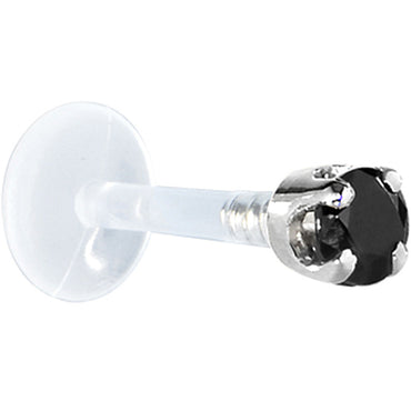 16G 1/4 Solid 14K White Gold 3mm Black Cubic Zirconia Bioplast Tragus Earring Stud