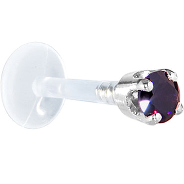 16G 1/4 Solid 14K White Gold 3mm Amethyst Cubic Zirconia Bioplast Tragus Earring Stud