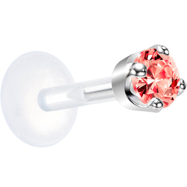 16G 1/4 Solid 14K White Gold 3mm Salmon Cubic Zirconia Bioplast Tragus Earring Stud