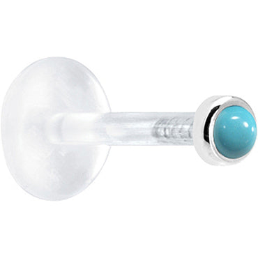 16G 1/4 Solid 14K White Gold 2mm Genuine Turquoise Bioplast Cartilage Earring Stud