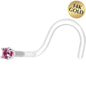 18G 1/4 White Gold 1.5mm Genuine Pink Sapphire Bioplast Nose Ring