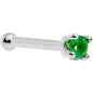 Solid 18K White Gold 1.5mm Genuine Emerald Nose Ring