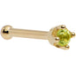Solid 18K Yellow Gold 1.5mm Genuine Peridot Nose Ring