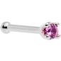 Solid 18K White Gold 1.5mm Genuine Pink Sapphire Nose Ring