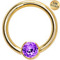 14G 3/8 Solid 14K Gold Purple CZ Gem BCR Captive Ring