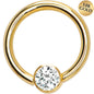 14G 3/8 Solid 14K Gold Clear CZ Gem BCR Captive Ring