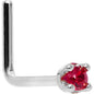 Solid 18K White Gold 1.5mm Diamond Cut Genuine Ruby Nose Ring