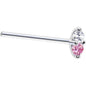 14k White Gold Pink 1.5mm CZ Marquise Nose Ring