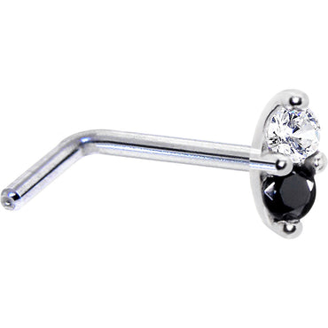 14k White Gold Black 1.5mm CZ Marquise Nose Ring