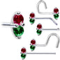 14k White Gold Red Green 1.5mm CZ Marquise Nose Ring