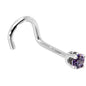 Solid 14K White Gold 2mm Amethyst Cubic Zirconia Nose Ring