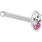 14k White Gold 1.5mm Genuine Pink Sapphire Diamond Marquise Nose Ring