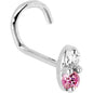 14k White Gold 1.5mm Genuine Pink Sapphire Diamond Marquise Nose Ring