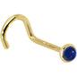 Solid 14K Yellow Gold 2mm Lapis Lazuli Straight Nose Ring