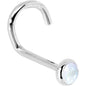 Solid 14K White Gold 2mm Rainbow Moonstone Nose Ring