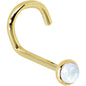 Solid 14K Yellow Gold 2mm Rainbow Moonstone Nose Ring
