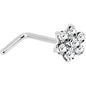 Solid 14K White Gold Clear Cubic Zirconia Flower Nose Ring