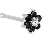 Solid 14K White Gold Black and Clear Cubic Zirconia Flower Nose Ring