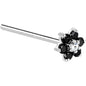 Solid 14K White Gold Black and Clear Cubic Zirconia Flower Nose Ring