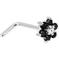 Solid 14K White Gold Black and Clear Cubic Zirconia Flower Nose Ring