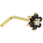 Solid 14K Yellow Gold Black and Clear Cubic Zirconia Flower Nose Ring