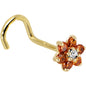Solid 14K Yellow Gold Orange and Clear Cubic Zirconia Flower Nose Ring