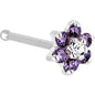 Solid 14K White Gold Amethyst and Clear Cubic Zirconia Flower Nose Ring