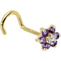 Solid 14K Yellow Gold Amethyst and Clear Cubic Zirconia Flower Nose Ring