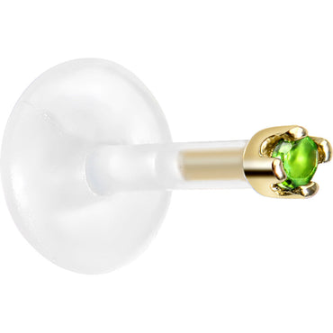 16G 1/4 14K Yellow Gold May 1.5mm CZ Bioplast Push in Cartilage Earring