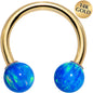 14G Solid 14K Yellow Gold Blue Synthetic Opal Horseshoe Barbell