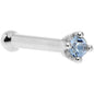Solid 14K White Gold 1.5mm Genuine Topaz Nose Ring