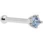 Solid 14K White Gold 1.5mm Genuine Topaz Nose Ring