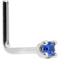 Solid 14K White Gold 1.5mm Genuine Blue Sapphire Nose Stud Ring