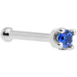 Solid 14K White Gold 1.5mm Genuine Blue Sapphire Nose Stud Ring