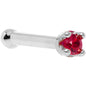 Solid 14K White Gold 1.5mm Diamond Cut Genuine Ruby Nose Ring