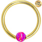 14G 3/8 Solid 14K Gold Purple Synthetic Opal Captive Ring