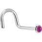 Solid 14K White Gold 2mm Genuine Pink Garnet Nose Ring