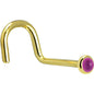 Solid 14K Yellow Gold 2mm Genuine Pink Garnet Nose Ring
