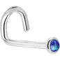 Solid 14K White Gold 2mm Dark Blue Synthetic Opal Nose Ring