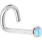 Solid 14K White Gold 2mm Light Blue Synthetic Opal Nose Ring