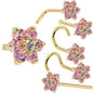 Solid 14K Yellow Gold Pink and Clear Cubic Zirconia Flower Nose Ring
