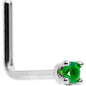 Solid 14K White Gold 1.5mm Genuine Emerald Nose Ring