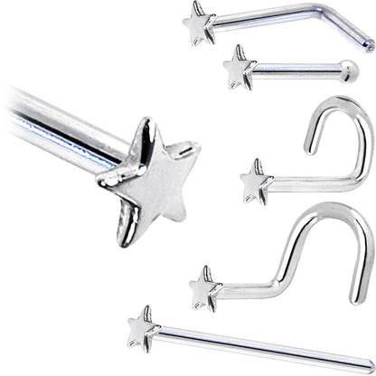 Solid 14K White Gold Star Nose Ring
