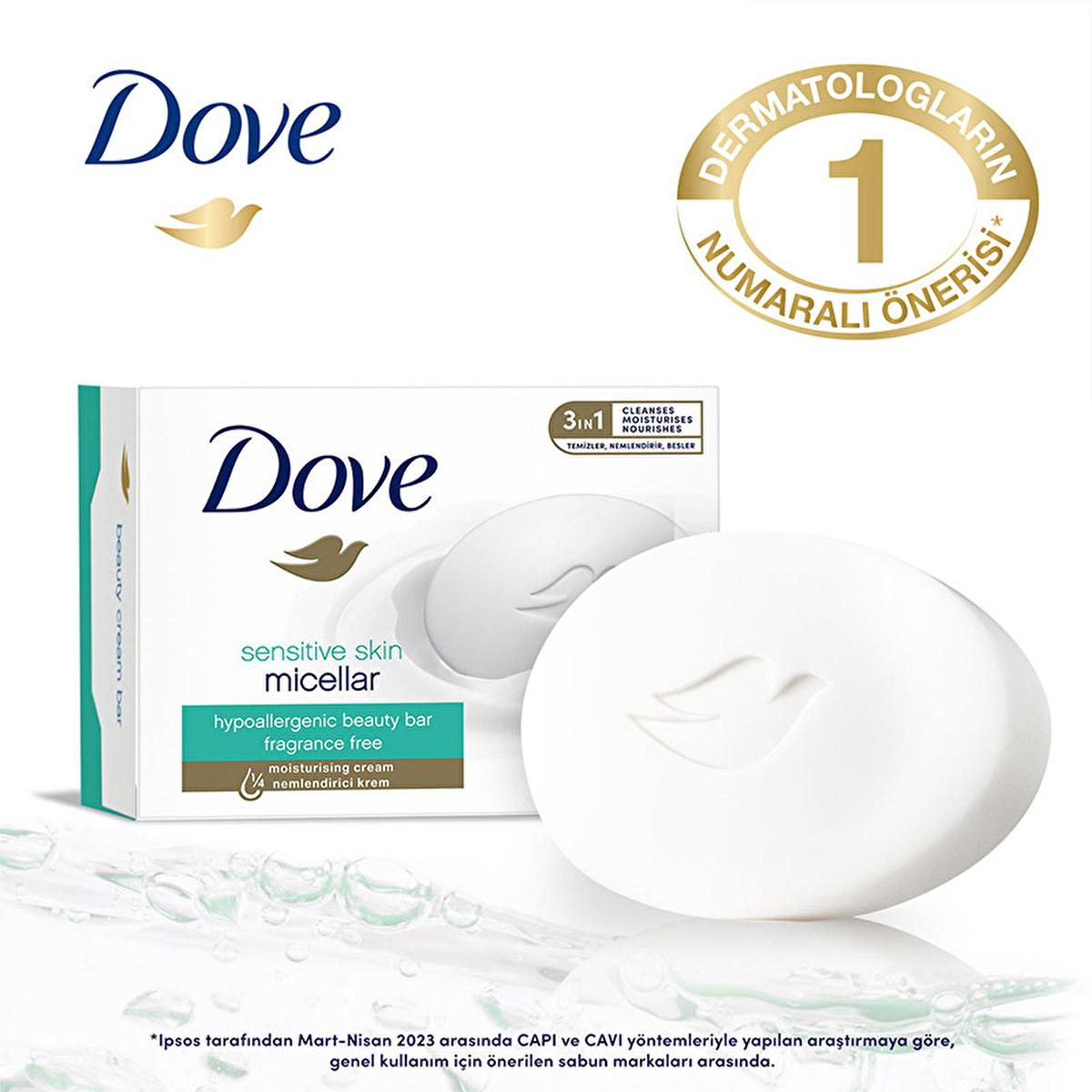 Dove Sensitive Skin Beauty Bar - Micellar Cleansing Soap with Moisturizing Cream, Hypoallergenic & Fragrance-Free
