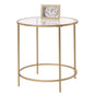 Round Glass Top End Table Nightstand with Gold Metal Frame