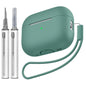 Compatible with Air pods Pro 2 Case Soft Silicone Skin Cover Protective Cases with Cleaner kit and Lanyard Compatible for AirPod Pro 2nd Generation Front LED Visible-Pine Green