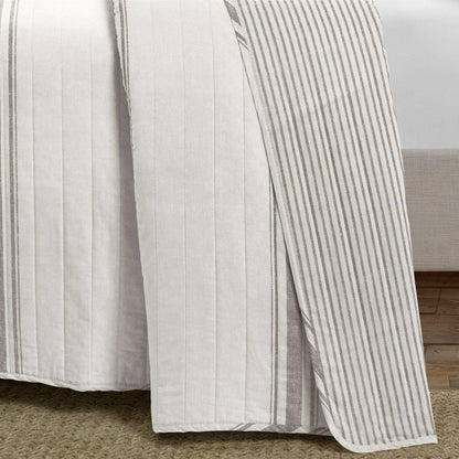 Twin/Twin XL Grey Off-White 2 Piece Stripe Reversible Cotton Quilt Set