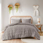 Full/Queen 3-Piece Grey Microfiber Comforter Set with Decorative Pompoms